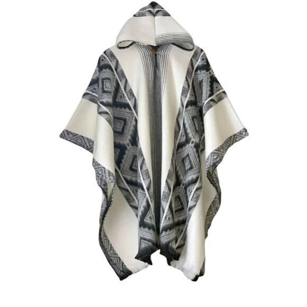 Unisex Alpaca Wool Hooded Poncho